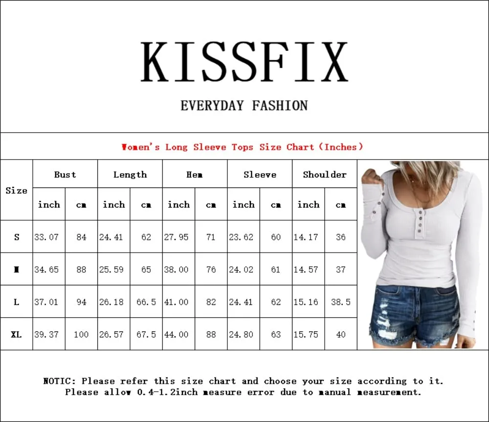 Apricot Women's Long Sleeve Shirts Casual Fall Henley Top Button Down Blouses Basic Ribbed Knit T Shirts - Kissfix