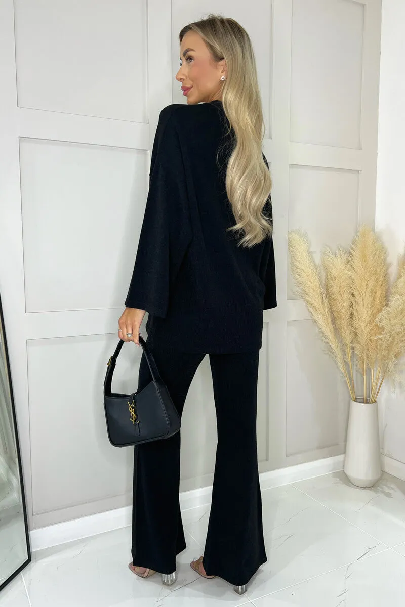 Black Ribbed Peplum Loungeset
