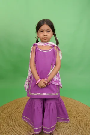 Girls Straight Strappy Sharara Set Gotapatti - Purple