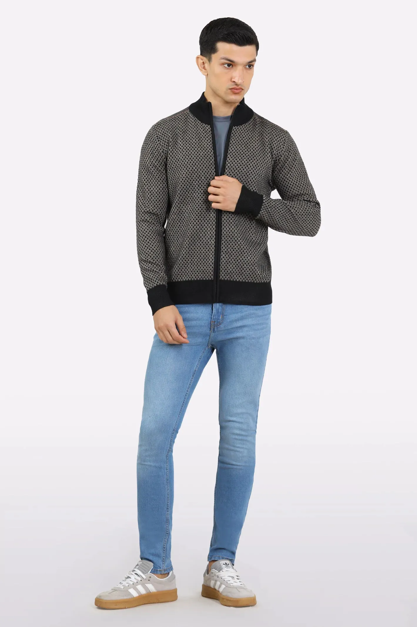 Men Black Zipper Cardigan