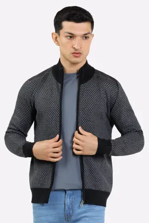 Men Grey Zipper Cardigan