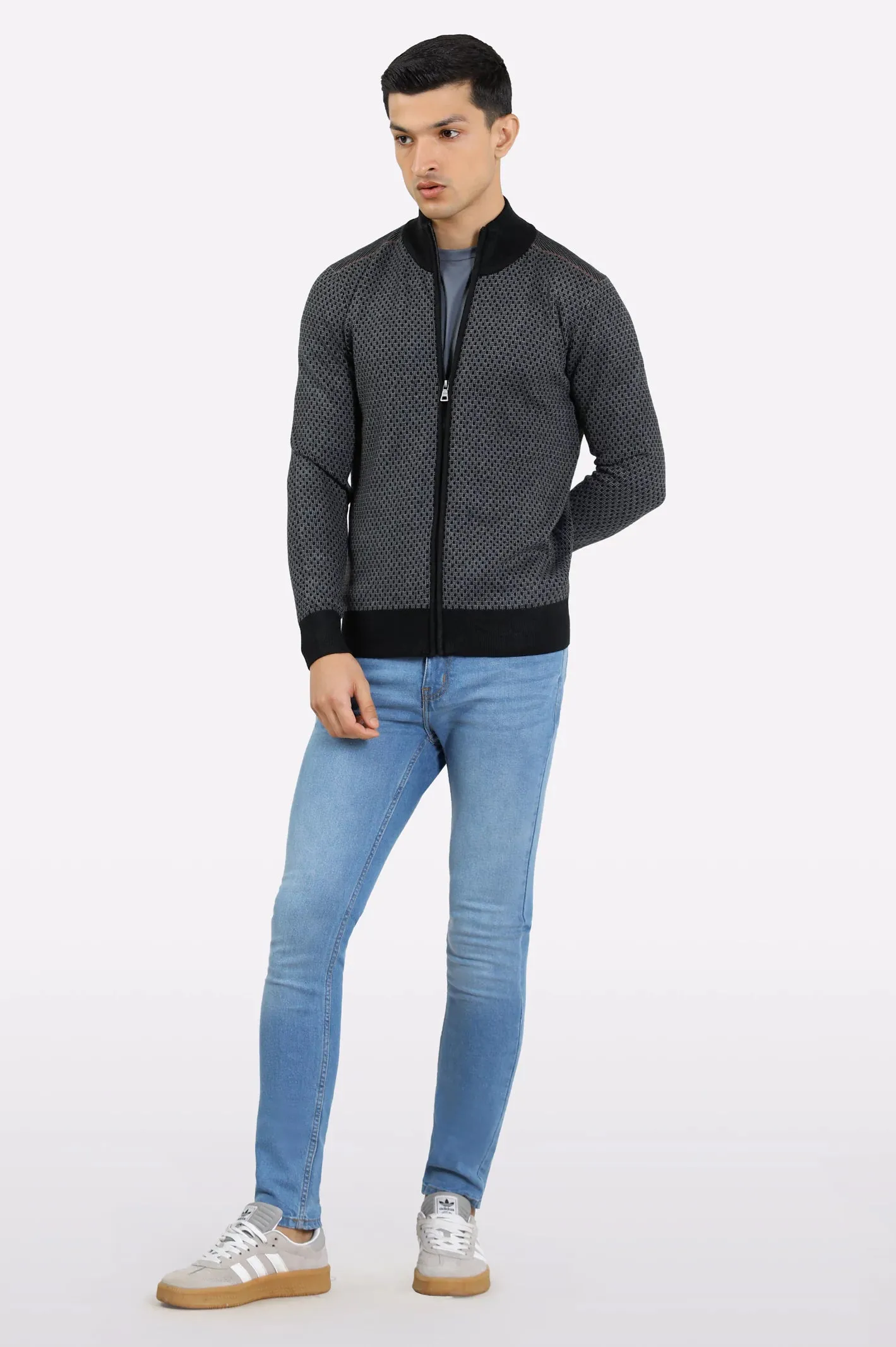 Men Grey Zipper Cardigan
