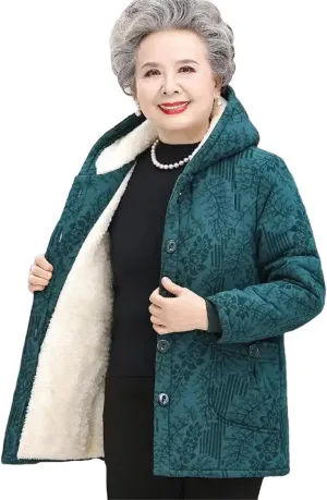 Winter Middle-Aged Old People Thick Warm Embroidered Parkas Jackets Grandma Cotton-Padded Coat