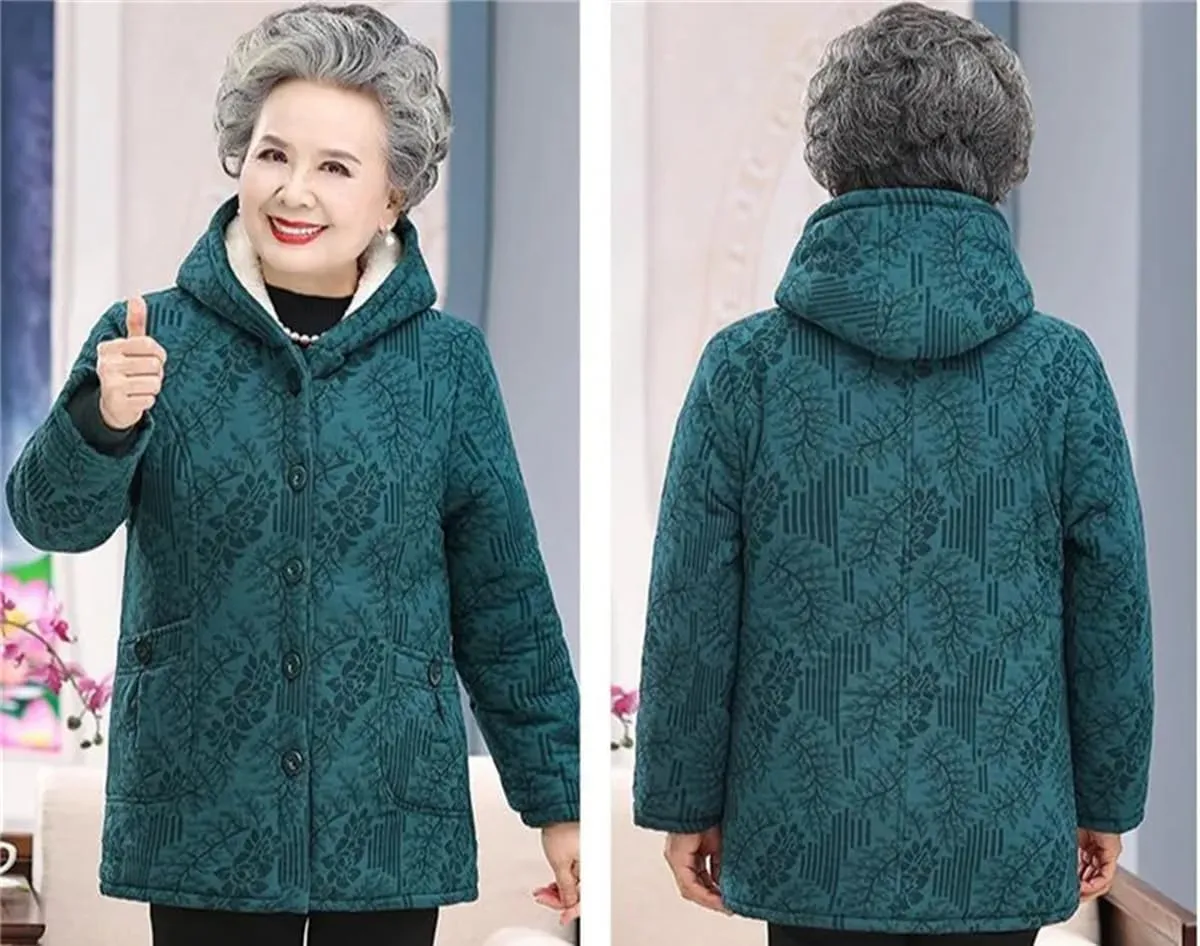Winter Middle-Aged Old People Thick Warm Embroidered Parkas Jackets Grandma Cotton-Padded Coat