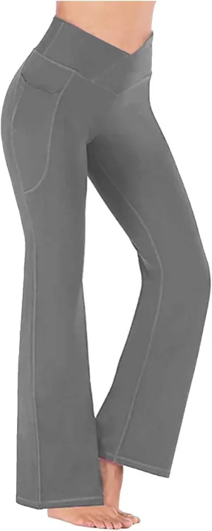 Women's Bootcut Yoga Pants High Waist Workout Yoga Pants Tummy Control Pant 4 Way Stretch Pants Trousers with Pockets