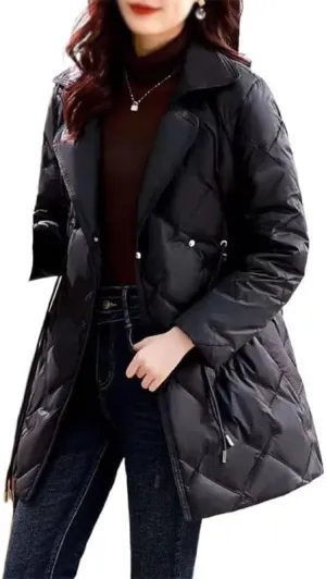 Women's Winter Down Cotton Jacket Suit Collar Long Cotton Padded Jackets Coats Slim Female Parka Outerwear